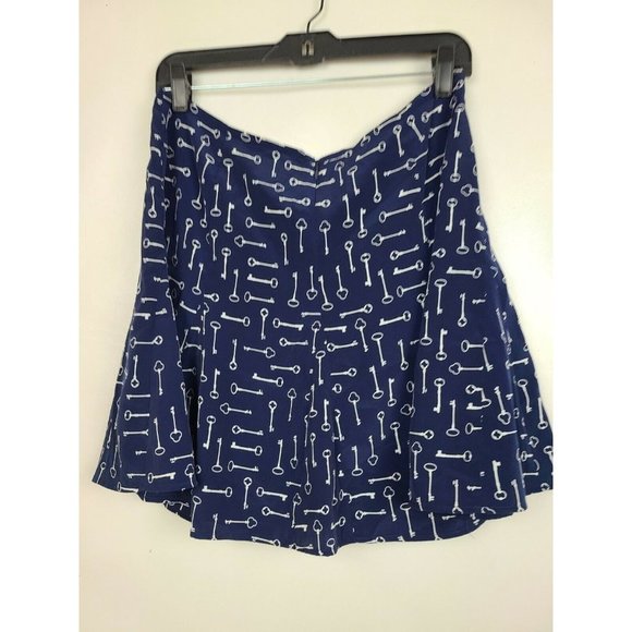 Banana Republic Womens Mini Skirt Size 8 Navy Blue Key Print Flare A-Line Fluted - Picture 4 of 6